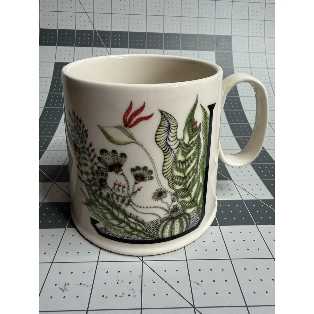 Balducci For Anthropologie Initial Monogram J Jungle Plants Lg Coffee Mug - Picture 2 of 5